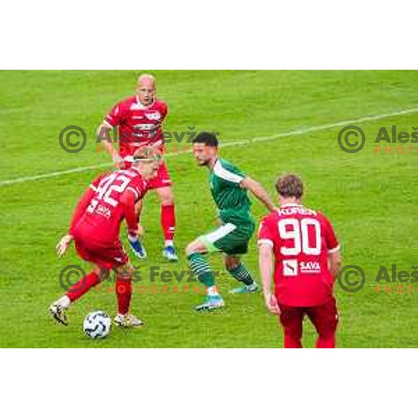 in action during 2.SNL football match between Ilirija and Aluminij in Ljubljana, Slovenia on April 26, 2025