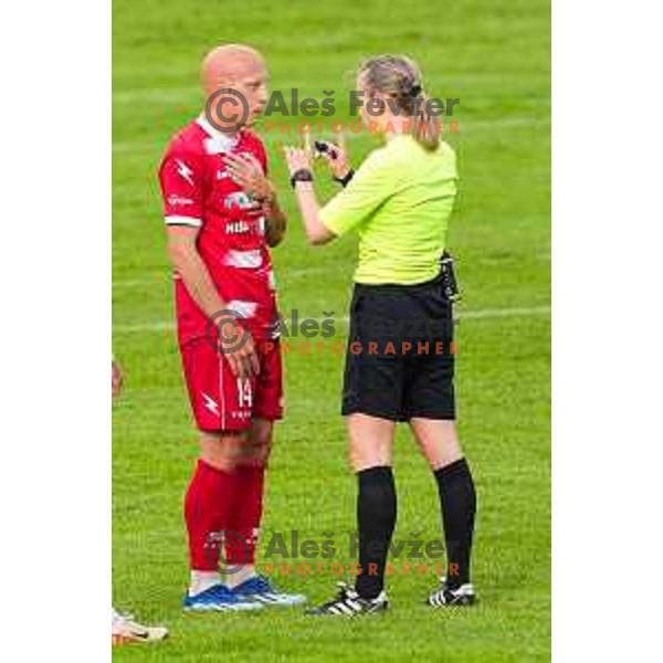 in action during 2.SNL football match between Ilirija and Aluminij in Ljubljana, Slovenia on April 26, 2025