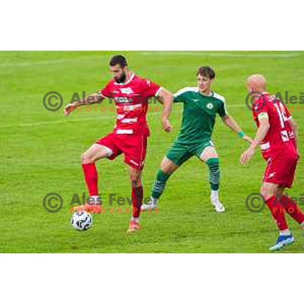 in action during 2.SNL football match between Ilirija and Aluminij in Ljubljana, Slovenia on April 26, 2025