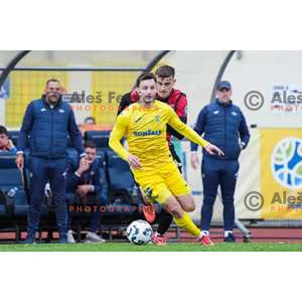 Luka Kambic in action during Prva liga Telemach 2024/2025 football match between Domzale and Primorje in Domzale, Slovenia on April 26, 2025