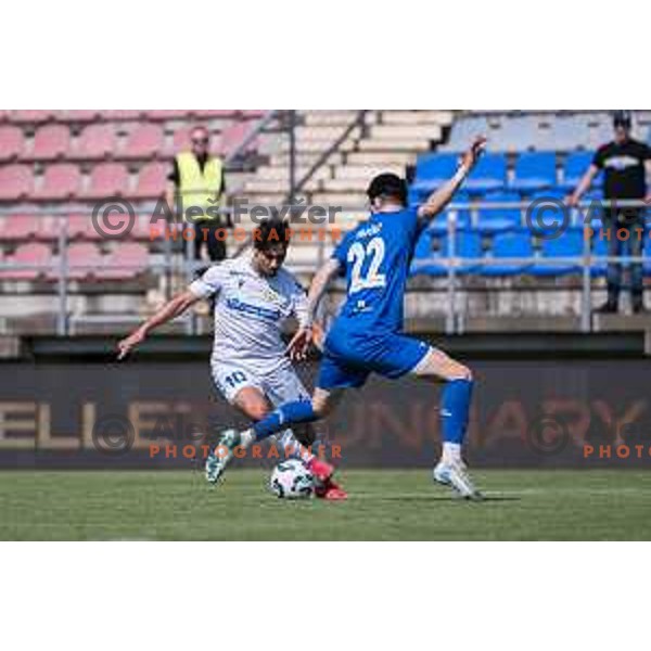 Omar El Manssouri and Kristijan Tojcic during Prva liga Telemach 2024/2025 football match between Mura and Domzale in Fazanerija Murska Sobota, Slovenia on April 10, 2025 Photo: Sebastijan Andrejek Bukovec