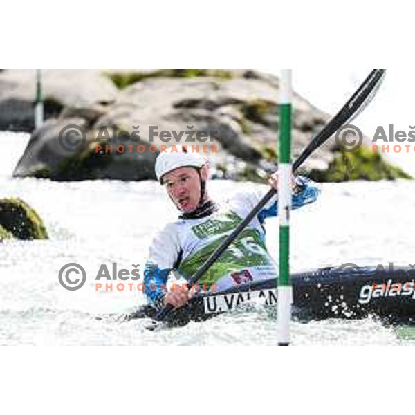 Ulan Valant (SLO) comeptes at ICF Canoe slalom in Tacen, Ljubljana Slovenia on April 27, 2025