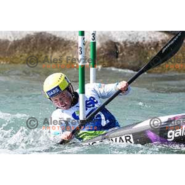 Eva Alina Hocevar (SLO) comeptes at ICF Canoe slalom in Tacen, Ljubljana Slovenia on April 27, 2025