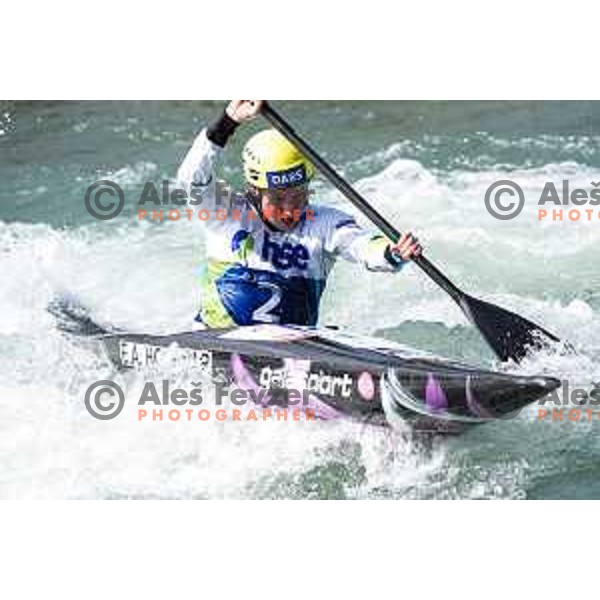 Eva Alina Hocevar (SLO) comeptes at ICF Canoe slalom in Tacen, Ljubljana Slovenia on April 27, 2025