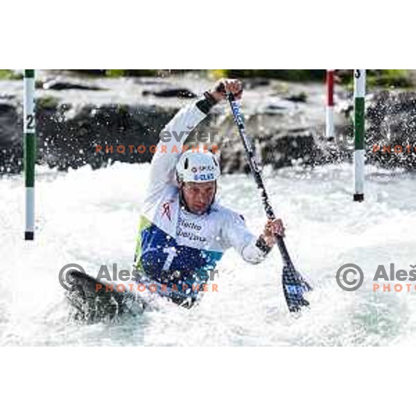 Benjamin Savsek (SLO) competes at ICF Canoe slalom in Tacen, Ljubljana Slovenia on April 27, 2025