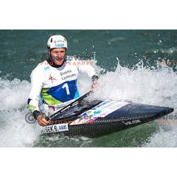 Benjamin Savsek (SLO) competes at ICF Canoe slalom in Tacen, Ljubljana Slovenia on April 27, 2025