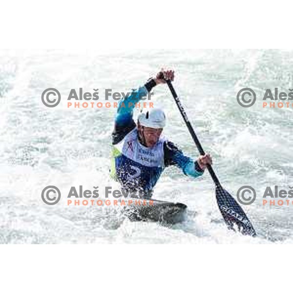 Luka Bozic (SLO) comeptes at ICF Canoe slalom in Tacen, Ljubljana Slovenia on April 27, 2025