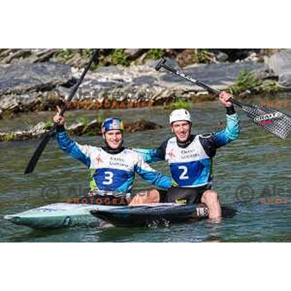 Ziga Lin Hocevar and Luka Bozic (SLO) compete at ICF Canoe slalom in Tacen, Ljubljana Slovenia on April 27, 2025