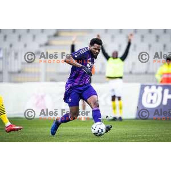 Benjamin Tetteh in action during Prva liga Telemach 2024/25 football match between Maribor and Kalcer Radomlje in Ljudski vrt, Maribor, Slovenia on April 26, 2025. Photo: Jure Banfi