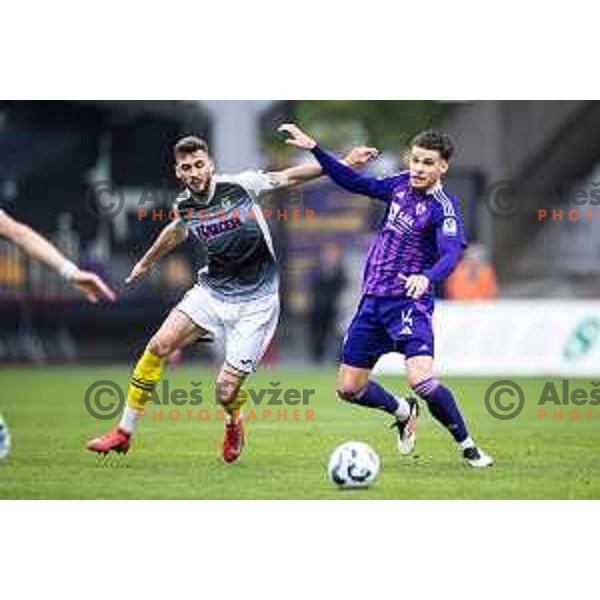 vs Omar Rekik in action during Prva liga Telemach 2024/25 football match between Maribor and Kalcer Radomlje in Ljudski vrt, Maribor, Slovenia on April 26, 2025. Photo: Jure Banfi
