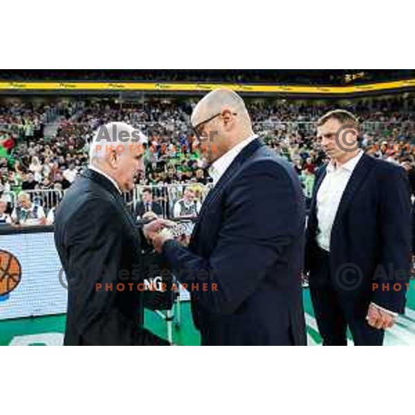 Zeljko Obradovic, head coach of Partizan and Zvezdan Mitrovic, head coach of Cedevita Olimpija during regular season basketball match of AdmiralBet ABA League 2024/2025 between Cedevita Olimpija Ljubljana (SLO) and Partizan Mozzart Bet (SRB) in SRC Stozice, Ljubljana, Slovenia on April 27, 2025
