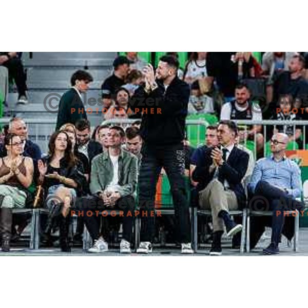 Karlo Matkovic and Davor Uzbinec during regular season basketball match of AdmiralBet ABA League 2024/2025 between Cedevita Olimpija Ljubljana (SLO) and Partizan Mozzart Bet (SRB) in SRC Stozice, Ljubljana, Slovenia on April 27, 2025