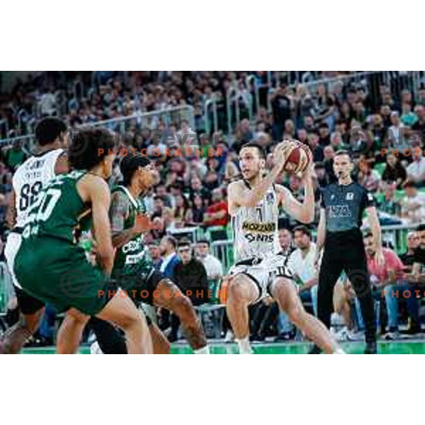 in action during regular season basketball match of AdmiralBet ABA League 2024/2025 between Cedevita Olimpija Ljubljana (SLO) and Partizan Mozzart Bet (SRB) in SRC Stozice, Ljubljana, Slovenia on April 27, 2025