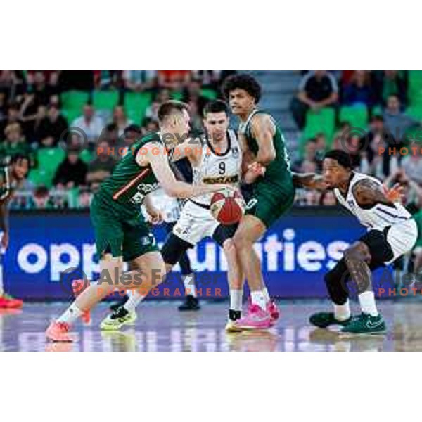 Gregor Glas in action during regular season basketball match of AdmiralBet ABA League 2024/2025 between Cedevita Olimpija Ljubljana (SLO) and Partizan Mozzart Bet (SRB) in SRC Stozice, Ljubljana, Slovenia on April 27, 2025
