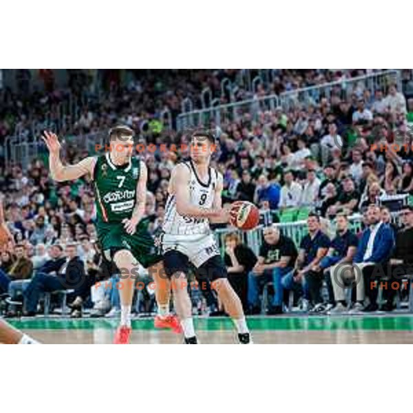 Gregor Glas in action during regular season basketball match of AdmiralBet ABA League 2024/2025 between Cedevita Olimpija Ljubljana (SLO) and Partizan Mozzart Bet (SRB) in SRC Stozice, Ljubljana, Slovenia on April 27, 2025