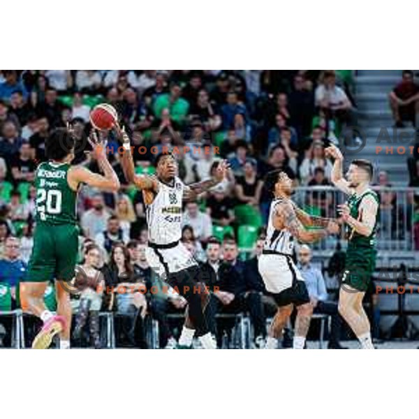 in action during regular season basketball match of AdmiralBet ABA League 2024/2025 between Cedevita Olimpija Ljubljana (SLO) and Partizan Mozzart Bet (SRB) in SRC Stozice, Ljubljana, Slovenia on April 27, 2025