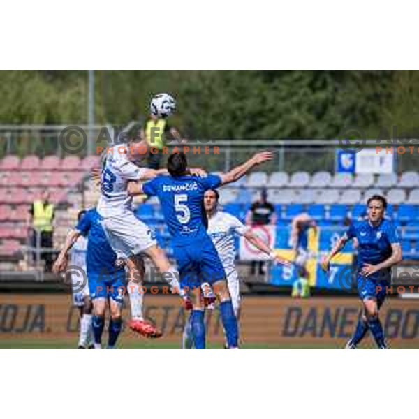 Luka Dumancic and Dominik Ivkic during Prva liga Telemach 2024/2025 football match between Mura and Domzale in Fazanerija Murska Sobota, Slovenia on April 10, 2025 Photo: Sebastijan Andrejek Bukovec