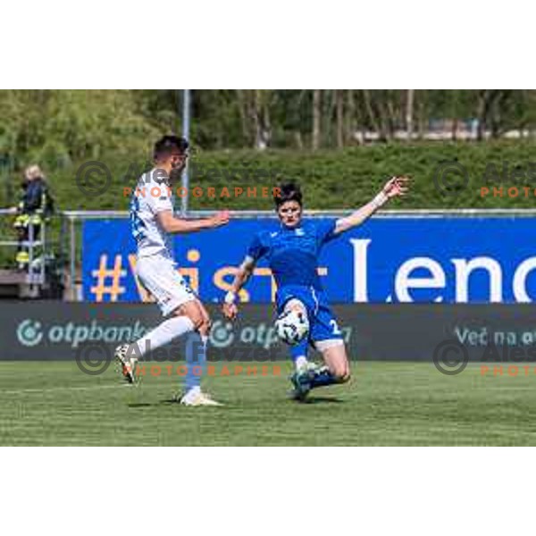 Veljko Mijailovic and Rok Pirtovsek during Prva liga Telemach 2024/2025 football match between Mura and Domzale in Fazanerija Murska Sobota, Slovenia on April 10, 2025 Photo: Sebastijan Andrejek Bukovec