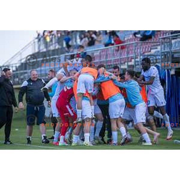 Players of Koper celebrating goal during Prva liga Telemach 2024/2025 football match between Mura and Domzale in Fazanerija Murska Sobota, Slovenia on April 10, 2025 Photo: Sebastijan Andrejek Bukovec
