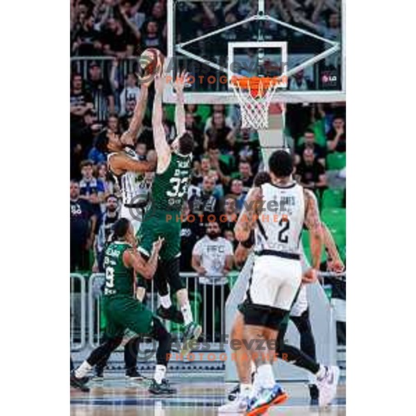 in action during regular season basketball match of AdmiralBet ABA League 2024/2025 between Cedevita Olimpija Ljubljana (SLO) and Partizan Mozzart Bet (SRB) in SRC Stozice, Ljubljana, Slovenia on April 27, 2025