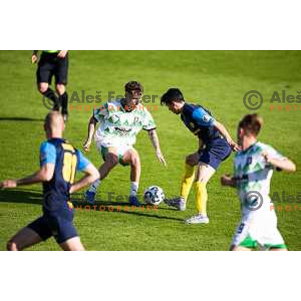 in action during Prva liga Telemach football match between Olimpija Ljubljana and Celje in Stadion z’dezele, Celje, Slovenia on April 27, 2025. Photo: Jure Banfi