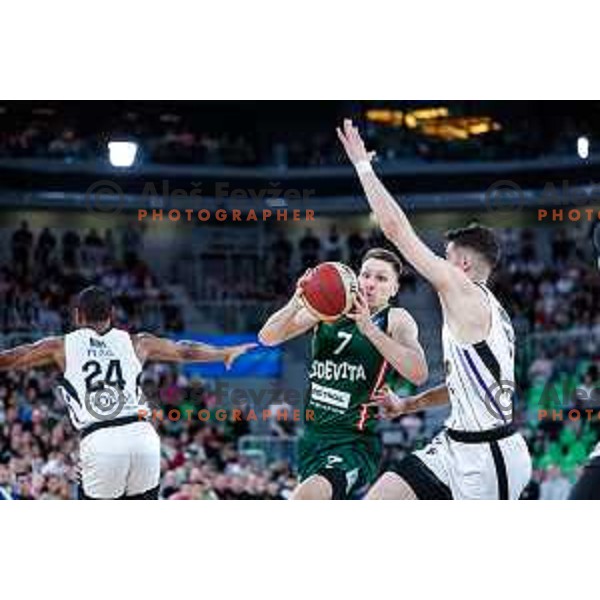 in action during regular season basketball match of AdmiralBet ABA League 2024/2025 between Cedevita Olimpija Ljubljana (SLO) and Partizan Mozzart Bet (SRB) in SRC Stozice, Ljubljana, Slovenia on April 27, 2025