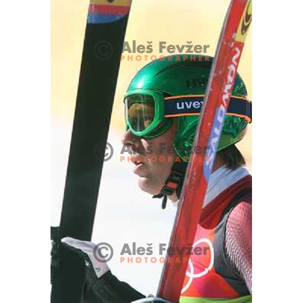 in the finish line of 2006 Torino Winter Olympic games men\'s downhill race in Borgata, Sestriere on February 12, 2006