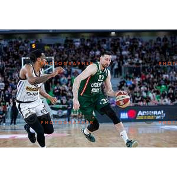 Danilo Tasic in action during regular season basketball match of AdmiralBet ABA League 2024/2025 between Cedevita Olimpija Ljubljana (SLO) and Partizan Mozzart Bet (SRB) in SRC Stozice, Ljubljana, Slovenia on April 27, 2025