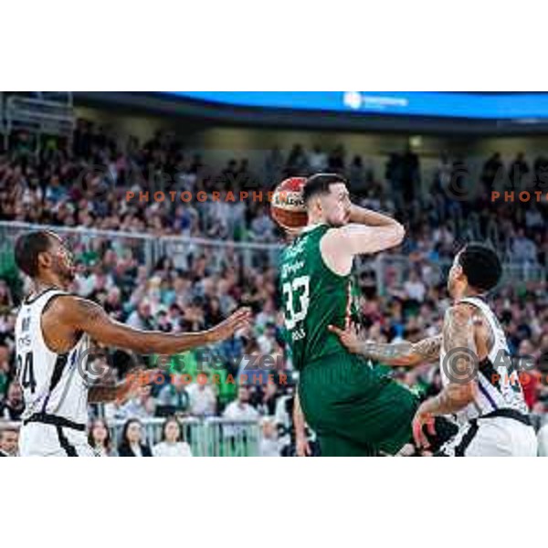 Danilo Tasic in action during regular season basketball match of AdmiralBet ABA League 2024/2025 between Cedevita Olimpija Ljubljana (SLO) and Partizan Mozzart Bet (SRB) in SRC Stozice, Ljubljana, Slovenia on April 27, 2025