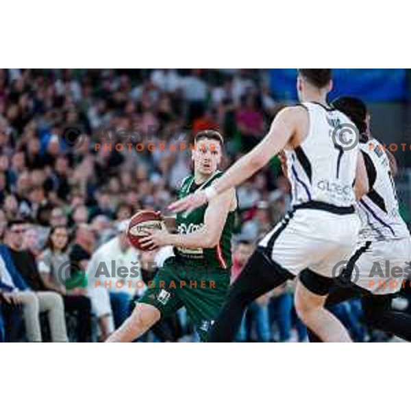 Gregor Glas in action during regular season basketball match of AdmiralBet ABA League 2024/2025 between Cedevita Olimpija Ljubljana (SLO) and Partizan Mozzart Bet (SRB) in SRC Stozice, Ljubljana, Slovenia on April 27, 2025