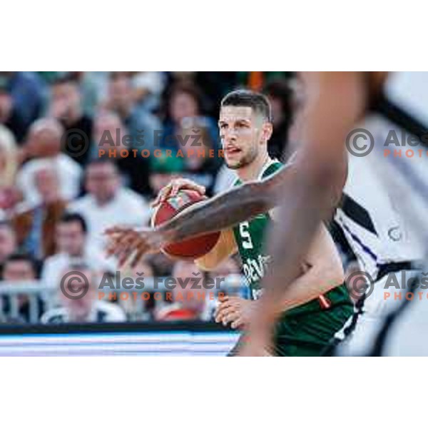 Aleksej Nikolic in action during regular season basketball match of AdmiralBet ABA League 2024/2025 between Cedevita Olimpija Ljubljana (SLO) and Partizan Mozzart Bet (SRB) in SRC Stozice, Ljubljana, Slovenia on April 27, 2025