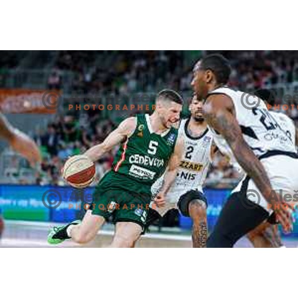 Aleksej Nikolic in action during regular season basketball match of AdmiralBet ABA League 2024/2025 between Cedevita Olimpija Ljubljana (SLO) and Partizan Mozzart Bet (SRB) in SRC Stozice, Ljubljana, Slovenia on April 27, 2025