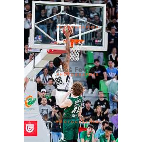 in action during regular season basketball match of AdmiralBet ABA League 2024/2025 between Cedevita Olimpija Ljubljana (SLO) and Partizan Mozzart Bet (SRB) in SRC Stozice, Ljubljana, Slovenia on April 27, 2025