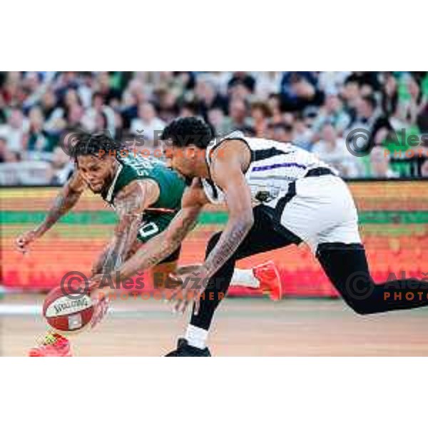DJ Stewart in action during regular season basketball match of AdmiralBet ABA League 2024/2025 between Cedevita Olimpija Ljubljana (SLO) and Partizan Mozzart Bet (SRB) in SRC Stozice, Ljubljana, Slovenia on April 27, 2025