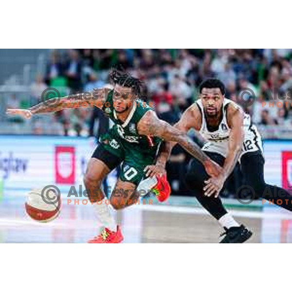 DJ Stewart in action during regular season basketball match of AdmiralBet ABA League 2024/2025 between Cedevita Olimpija Ljubljana (SLO) and Partizan Mozzart Bet (SRB) in SRC Stozice, Ljubljana, Slovenia on April 27, 2025