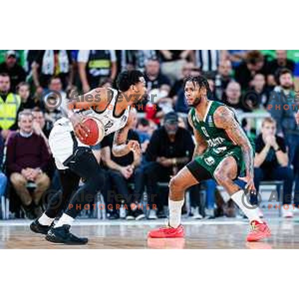 DJ Stewart in action during regular season basketball match of AdmiralBet ABA League 2024/2025 between Cedevita Olimpija Ljubljana (SLO) and Partizan Mozzart Bet (SRB) in SRC Stozice, Ljubljana, Slovenia on April 27, 2025