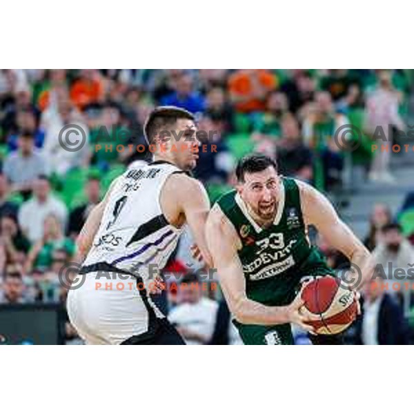 Danilo Tasic in action during regular season basketball match of AdmiralBet ABA League 2024/2025 between Cedevita Olimpija Ljubljana (SLO) and Partizan Mozzart Bet (SRB) in SRC Stozice, Ljubljana, Slovenia on April 27, 2025