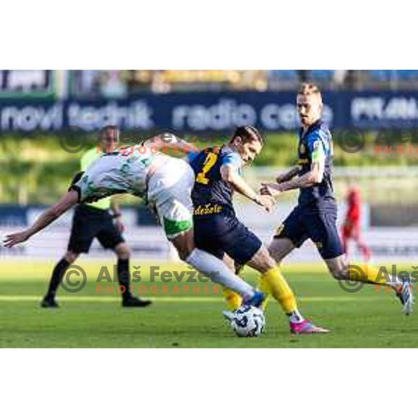 in action during Prva liga Telemach football match between Olimpija Ljubljana and Celje in Stadion z’dezele, Celje, Slovenia on April 27, 2025. Photo: Jure Banfi