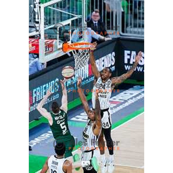 Aleksej Nikolic in action during regular season basketball match of AdmiralBet ABA League 2024/2025 between Cedevita Olimpija Ljubljana (SLO) and Partizan Mozzart Bet (SRB) in SRC Stozice, Ljubljana, Slovenia on April 27, 2025