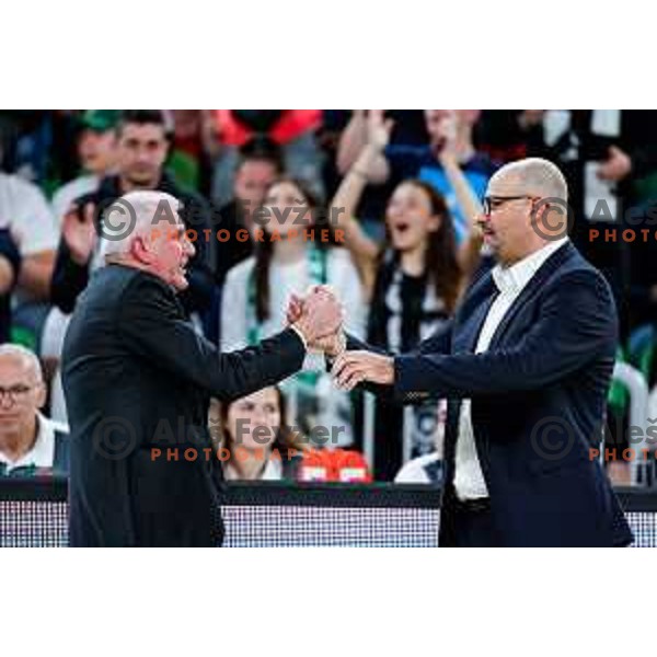 Zeljko Obradovic, head coach of Partizan and Zvezdan Mitrovic, head coach of Cedevita Olimpija during regular season basketball match of AdmiralBet ABA League 2024/2025 between Cedevita Olimpija Ljubljana (SLO) and Partizan Mozzart Bet (SRB) in SRC Stozice, Ljubljana, Slovenia on April 27, 2025