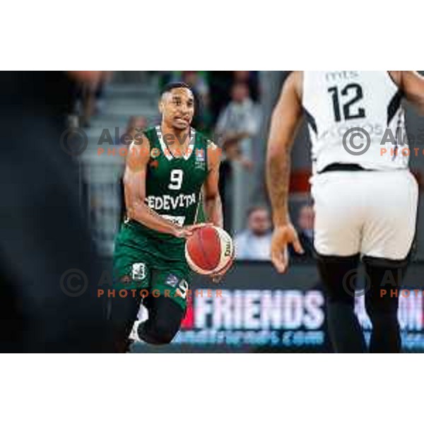 in action during regular season basketball match of AdmiralBet ABA League 2024/2025 between Cedevita Olimpija Ljubljana (SLO) and Partizan Mozzart Bet (SRB) in SRC Stozice, Ljubljana, Slovenia on April 27, 2025