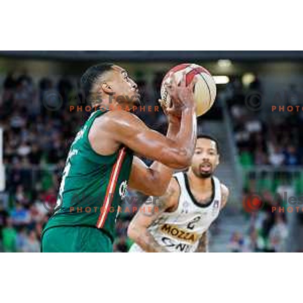 in action during regular season basketball match of AdmiralBet ABA League 2024/2025 between Cedevita Olimpija Ljubljana (SLO) and Partizan Mozzart Bet (SRB) in SRC Stozice, Ljubljana, Slovenia on April 27, 2025