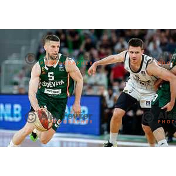 Aleksej Nikolic in action during regular season basketball match of AdmiralBet ABA League 2024/2025 between Cedevita Olimpija Ljubljana (SLO) and Partizan Mozzart Bet (SRB) in SRC Stozice, Ljubljana, Slovenia on April 27, 2025