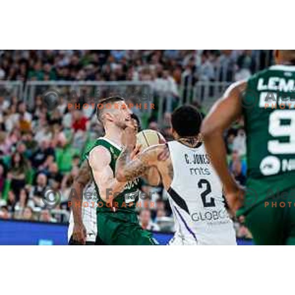 Aleksej Nikolic in action during regular season basketball match of AdmiralBet ABA League 2024/2025 between Cedevita Olimpija Ljubljana (SLO) and Partizan Mozzart Bet (SRB) in SRC Stozice, Ljubljana, Slovenia on April 27, 2025