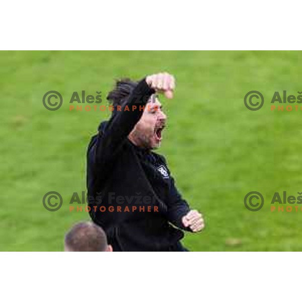 Victor Sanchez, head coach of Olimpija celebrates during Prva liga Telemach football match between Olimpija Ljubljana and Celje in Stadion z’dezele, Celje, Slovenia on April 27, 2025. Photo: Jure Banfi