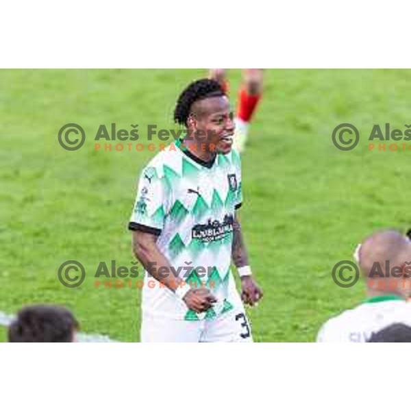 in action during Prva liga Telemach football match between Olimpija Ljubljana and Celje in Stadion z’dezele, Celje, Slovenia on April 27, 2025. Photo: Jure Banfi
