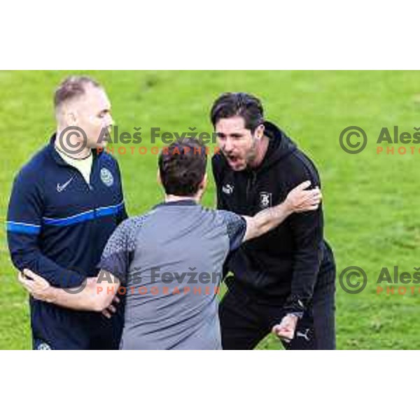 Victor Sanchez, head coach of Olimpija celebrates during Prva liga Telemach football match between Olimpija Ljubljana and Celje in Stadion z’dezele, Celje, Slovenia on April 27, 2025. Photo: Jure Banfi
