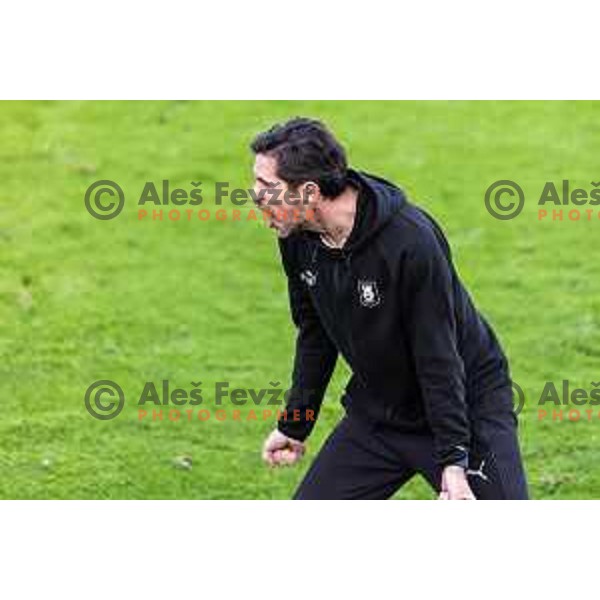 Victor Sanchez, head coach of Olimpija celebrates during Prva liga Telemach football match between Olimpija Ljubljana and Celje in Stadion z’dezele, Celje, Slovenia on April 27, 2025. Photo: Jure Banfi