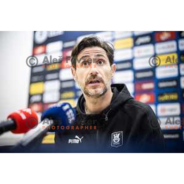 Victor Sanchez, head coach of Olimpija at the press conference after Prva liga Telemach football match between Olimpija Ljubljana and Celje in Stadion z’dezele, Celje, Slovenia on April 27, 2025. Photo: Jure Banfi