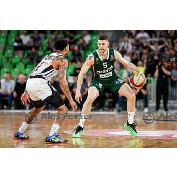 Aleksej Nikolic in action during regular season basketball match of AdmiralBet ABA League 2024/2025 between Cedevita Olimpija Ljubljana (SLO) and Partizan Mozzart Bet (SRB) in SRC Stozice, Ljubljana, Slovenia on April 27, 2025